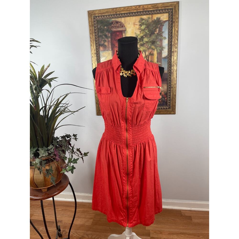 J.Gee Fitted Dress Women's 1X Orange Smocked Waist Sleeveless Safari Feminine